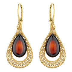 Zilveren oorbellen met kersrode Baltische barnstenen