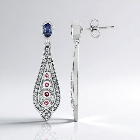 Boucles d'oreilles en argent et Saphir bleu de Ceylan non chauffé