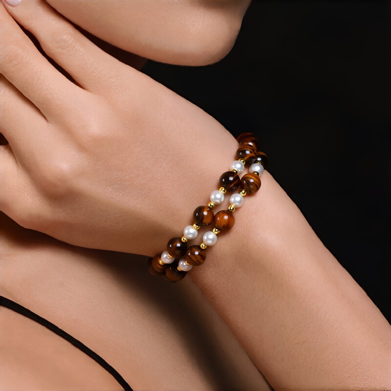 Stalen armband met tijgerogen (Riya)