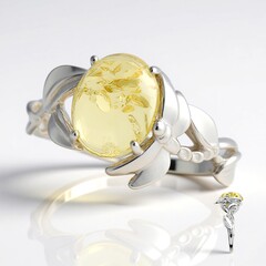 Anello in argento con Ambra Baltica Limone