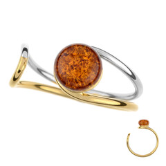 Anillo en plata con Ámbar báltico cognac