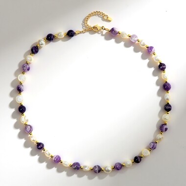 Collier en argent et Améthyste chevron (Riya)