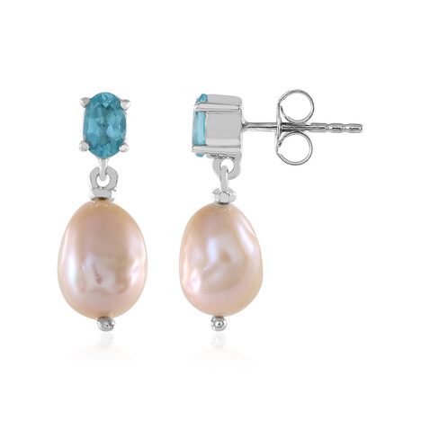 Pendientes en plata con Perla durazno Freshwater