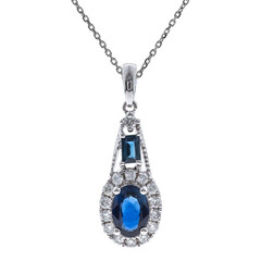 Gouden halsketting met een Blauwe Ceylon saffier