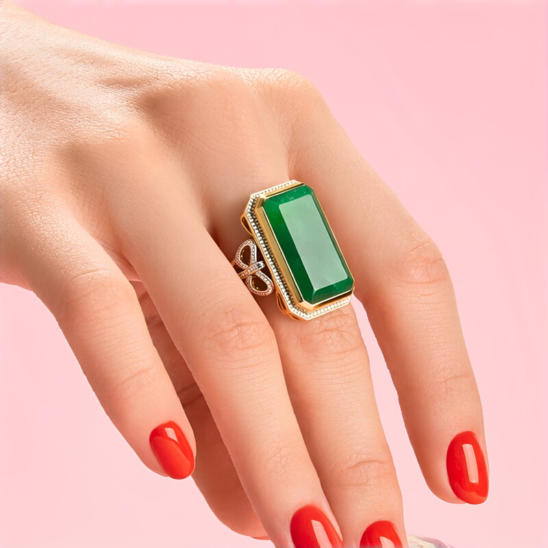 Emerald Colour Beryl Silver Ring