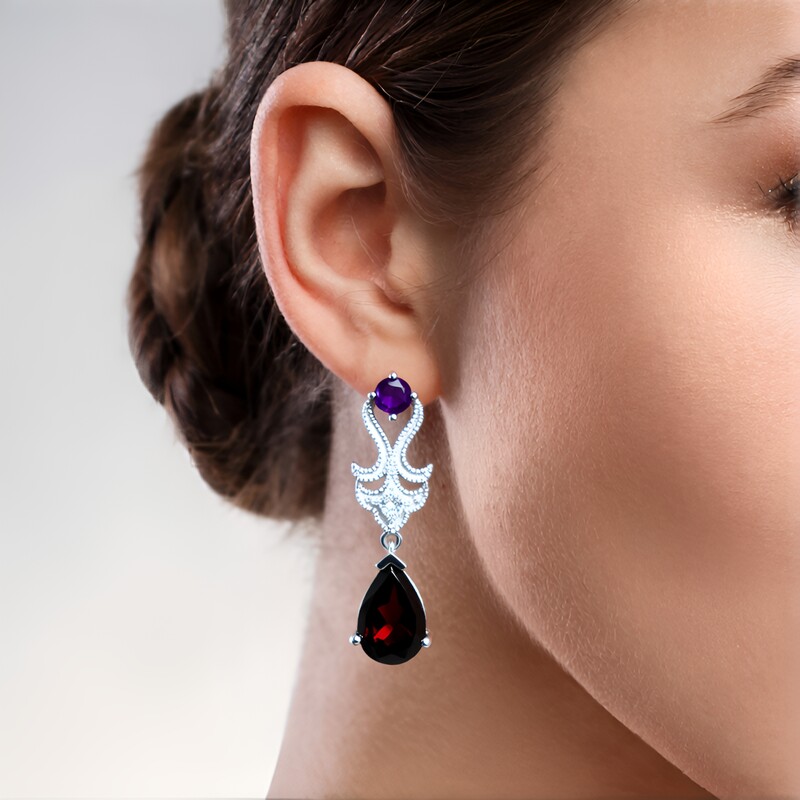 Zilveren oorbellen met granaten