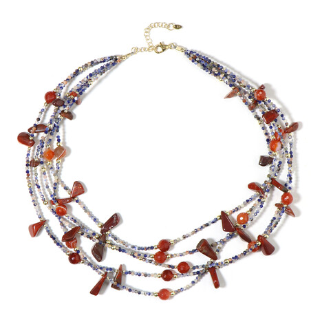 Zilveren halsketting met rode kant agaten (Riya)