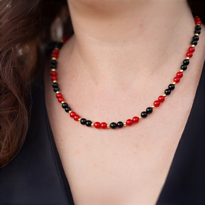 Collier ras du cou en acier et Onyx noir (Riya)