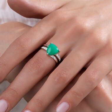 Bague en argent et Calcédoine verte