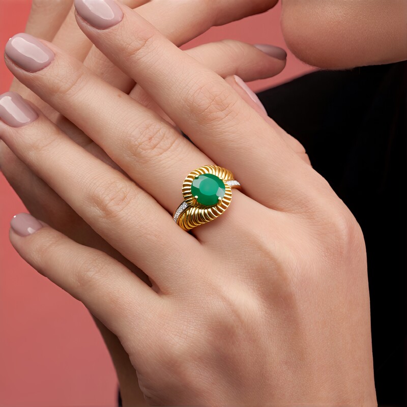 Zilveren ring met een Groene onyx (Ornaments by de Melo)