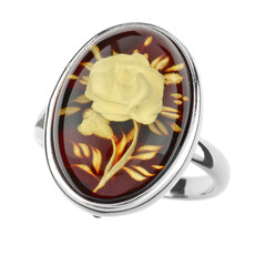 Bague en argent et Ambre cerise de la Baltique 