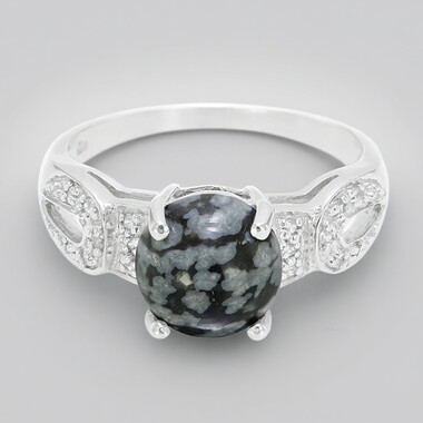 Anello in argento con Ossidiana Fiocco di Neve