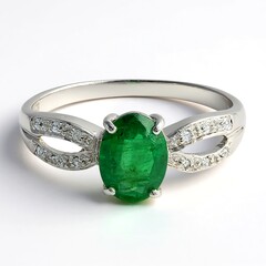 Anello placcato in platino con Smeraldo Bahia