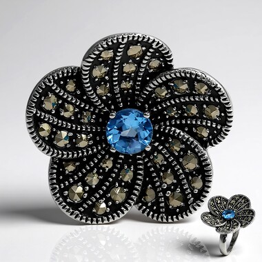 Pierścionek ze srebra - Topaz niebieski Swiss Blue (Annette classic)