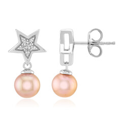 Zilveren oorbellen met paarse Ming parels