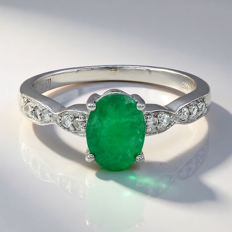 Anello placcato in platino con Smeraldo Bahia