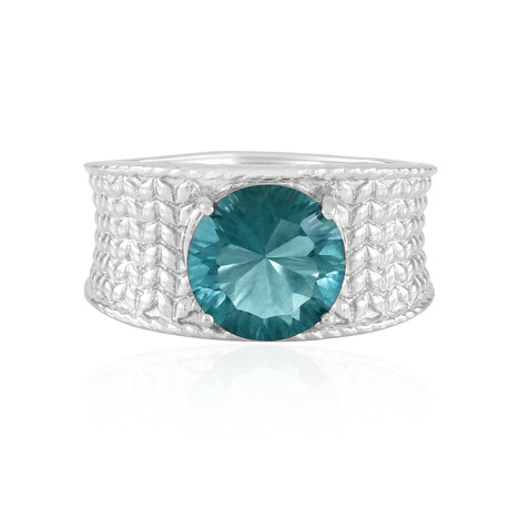 Anillo en plata con Fluorita azul petróleo