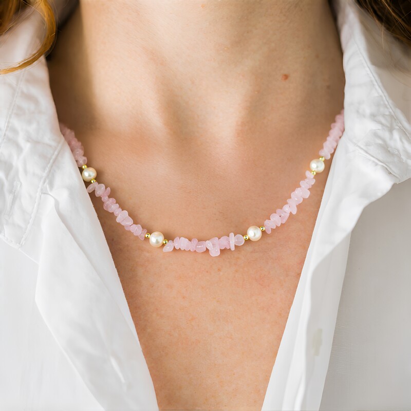 Collier en argent et Quartz rose (Riya)