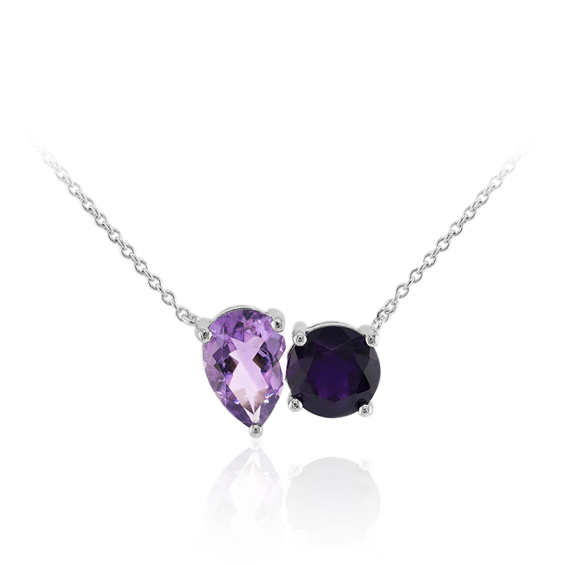 Brasilianischer & sambischer Amethyst 925 Silber Halskette, 4.86ct