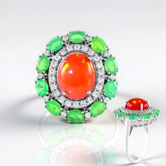 Anello in argento con Opale Rosso dell'Etiopia