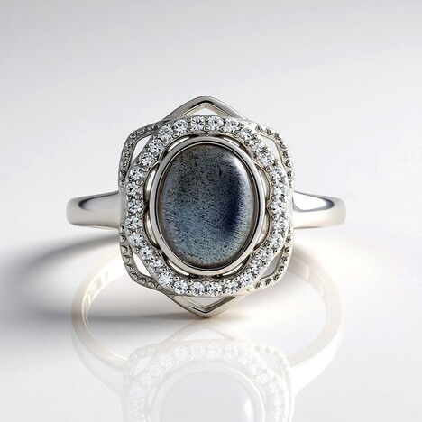 Anello in argento con Labradorite rosa Maniry