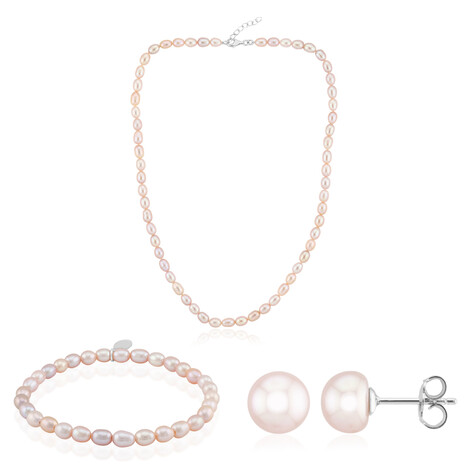 Zilveren set met Roze zoetwater kweekparels (TPC)