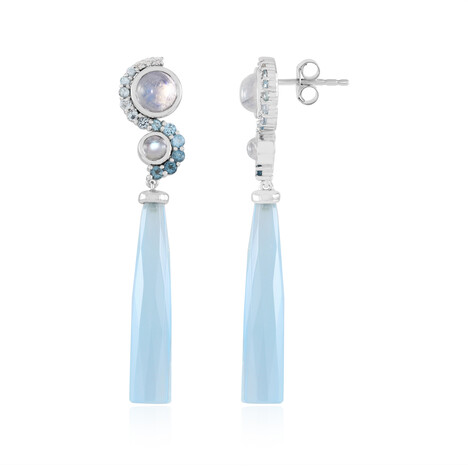 Zilveren oorbellen met Blauwe chalcedonen (KM by Juwelo)