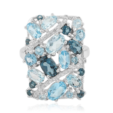 Zilveren ring met Zwitsers-blauwe topaasstenen