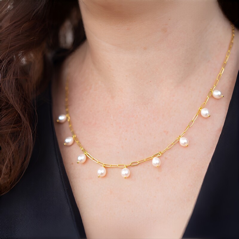 White Freshwater Pearl Silver Necklace (Joias do Paraíso)