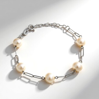 Zilveren armband met Witte zoetwater kweekparels
