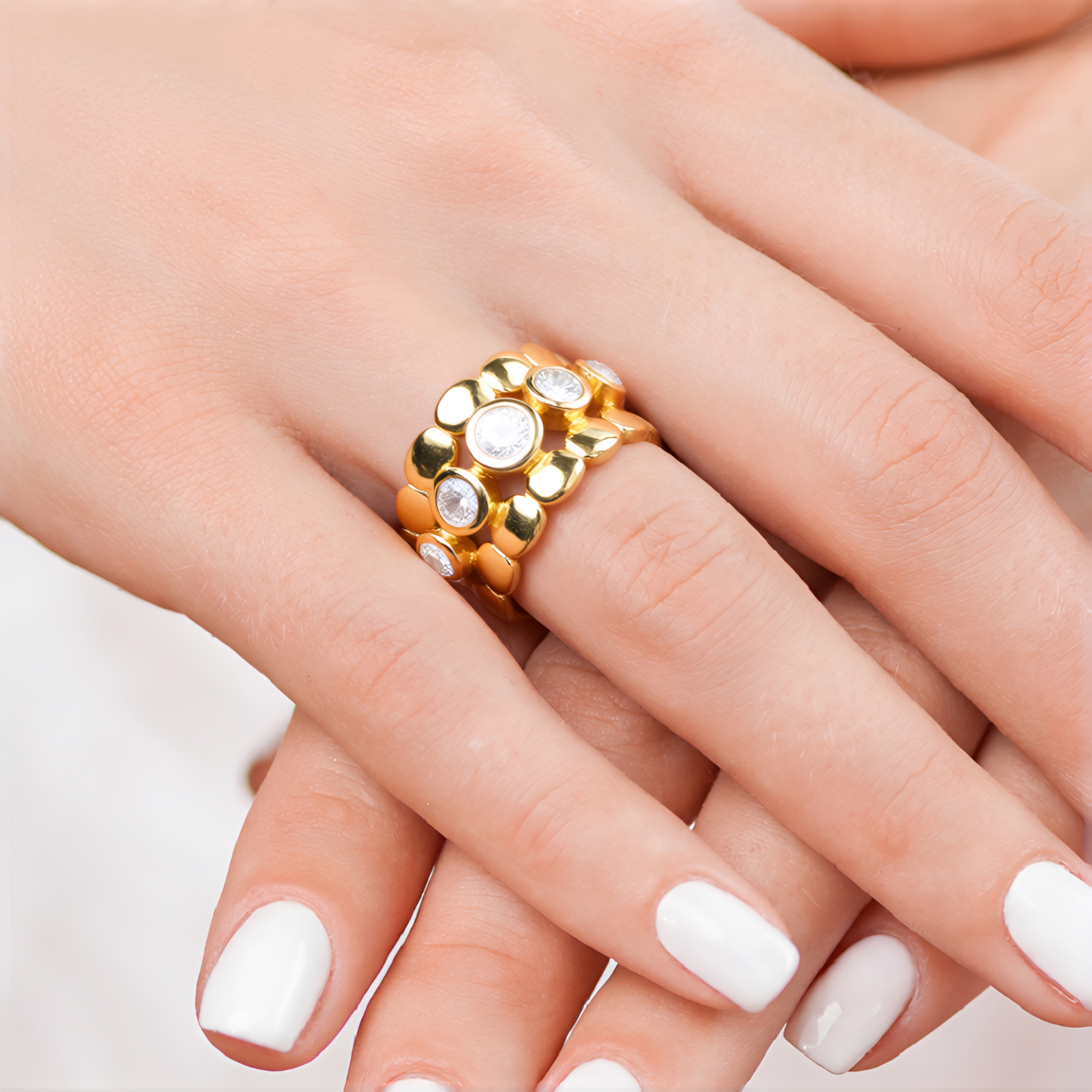 Bague Plaquée Or Avec Zircon - Taille 54, Style Alliance Argenté élégant