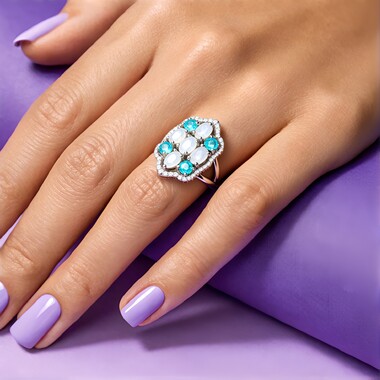 Bague en argent et Pierre de Lune arc-en-ciel