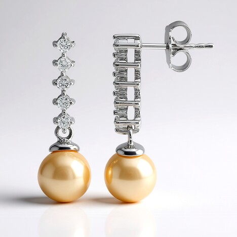 Boucles d'oreilles en argent et Perle Ming couleur pêche (MONOSONO COLLECTION)