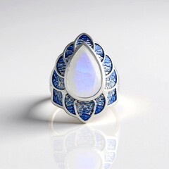 Anello in argento con Pietra di Luna Arcobaleno (Adela Silber)