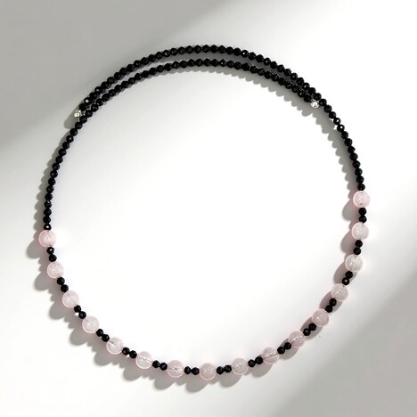 Collana rigida in acciaio con Quarzo Rosa (Riya)