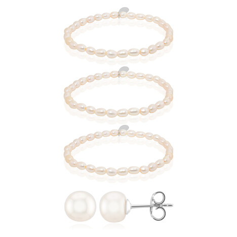 Zilveren set met Witte zoetwater kweekparels (TPC)