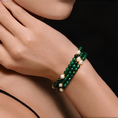 Brazalete en acero con Hematita dorada (Riya)