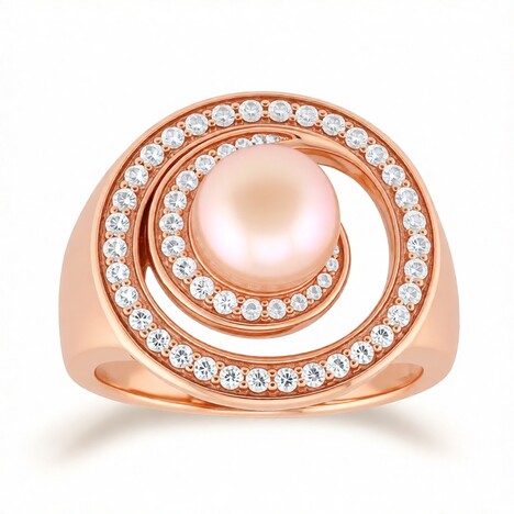 Bague en argent et Perle Ming couleur pêche (TPC)