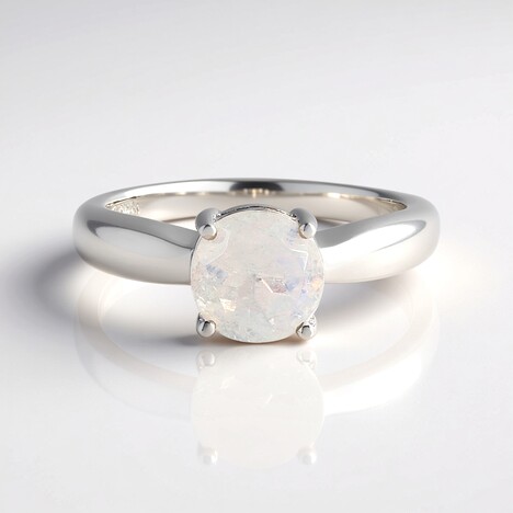 Bague en argent et Pierre de Lune arc-en-ciel