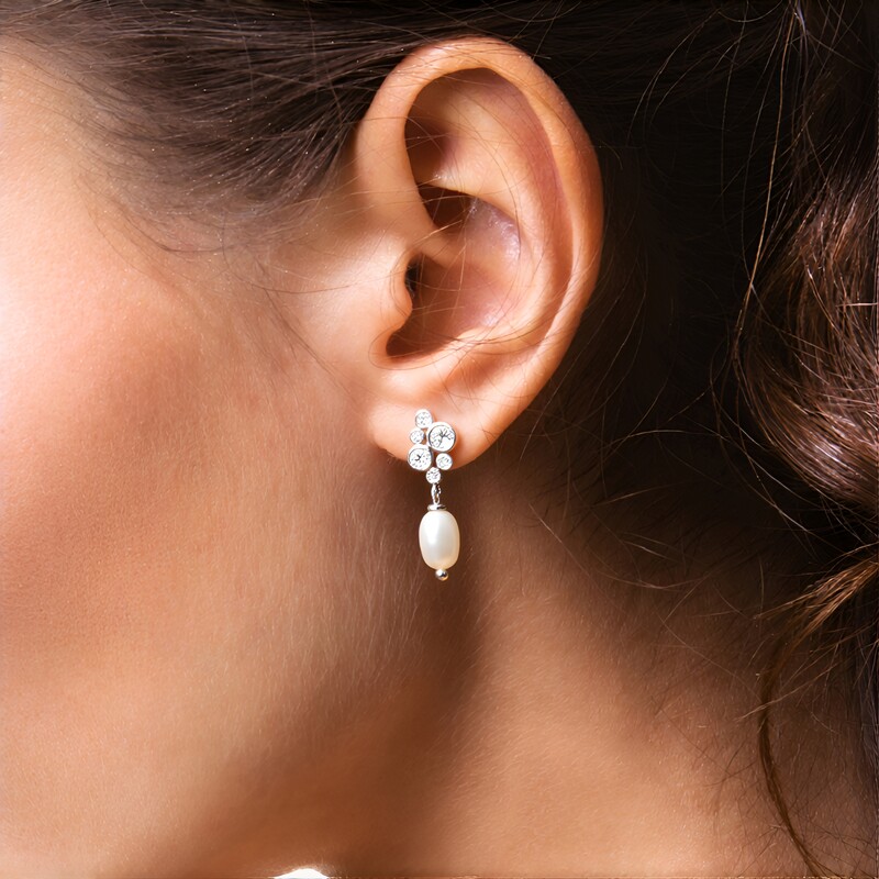 Boucles d'oreilles en argent et Perle blanche de culture d'eau douce