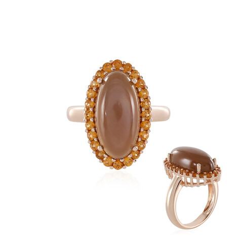 Bague en argent et Pierre de lune chocolat (KM by Juwelo)