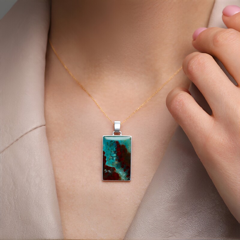 Ciondolo in argento con Agata Piumata di Giava (Bali Barong)