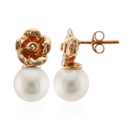 Gouden oorbellen met Witte zoetwater kweekparels (TPC)