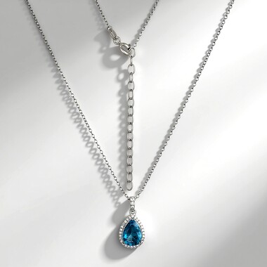Naszyjnik ze srebra rodowanego - Topaz niebieski London Blue