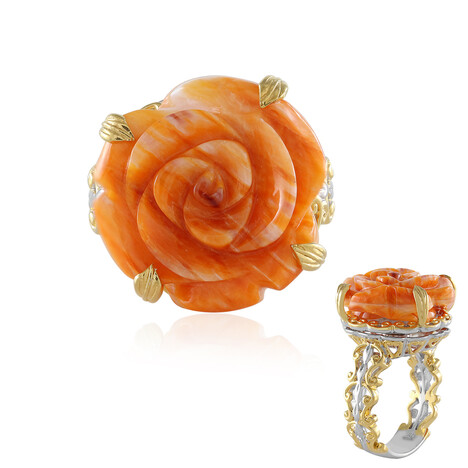 Zilveren ring met een Oranje stekelige oester (Gems en Vogue)