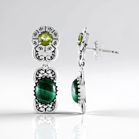 Boucles d'oreilles en argent et Malachite (Desert Chic)