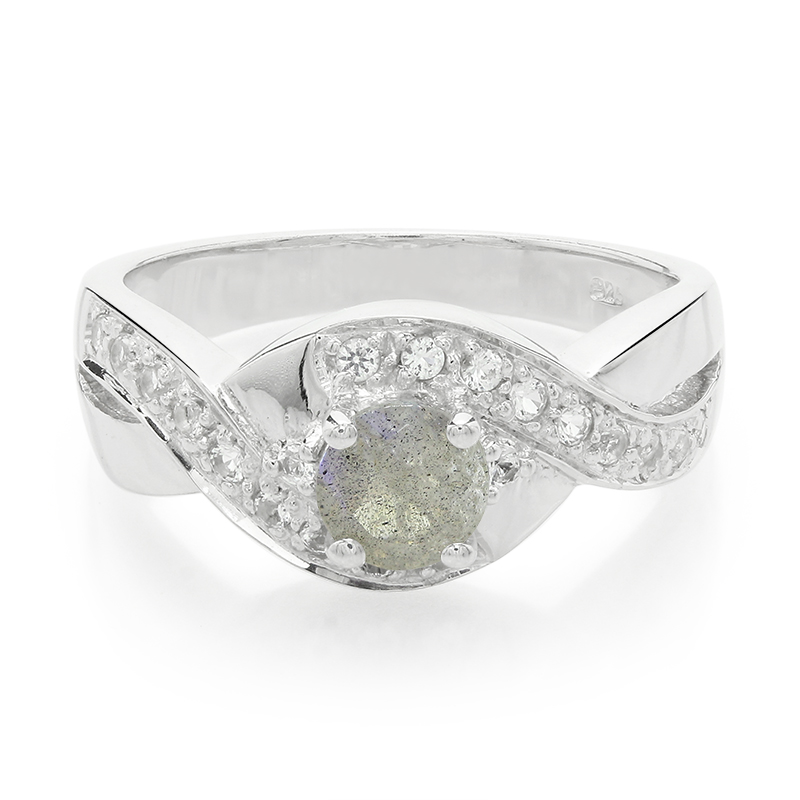 Romanian Spectrolite 925 Silver Ring, 0.621ct with White Topaz
