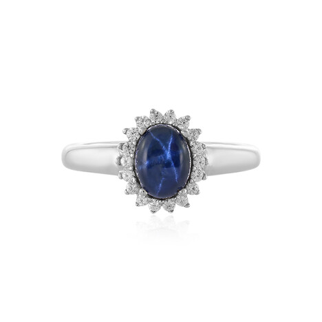 Bague en argent et Saphir étoilé bleu