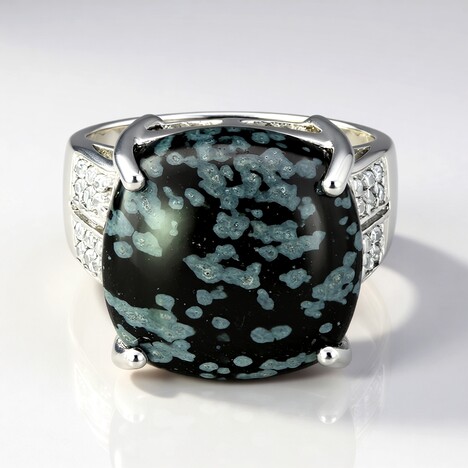 Bague en argent et Obsidienne Flocon-de-Neige