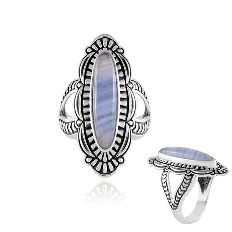 Blauer Band-Achat-Silberring (Desert Chic)